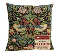 William Morris Strawberry Thief B Black Tapestry Throw Pillow Cover 18x 18 | Patterned Decorative Throw Pillows Cover Woven Jacquard Artwork, Cotton, Viscose and Polyester Blend Decorative for Rooms