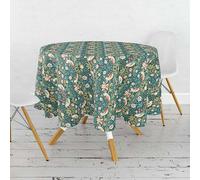 William Morris Strawberry Thief Dark Green 132cm Round Cotton Tablecloth