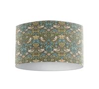 William Morris Strawberry Thief Drum Lampshade, Handmade, Flame Retardant, 40mm EU Fitting with 29mm Converter (Teal, 20cmT Diameter)