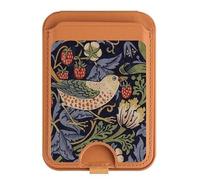 William Morris Strawberry Thief Fabric Magnetic Card Wallet Holder Stand for iPhone 16 15 14 13 Pro Max