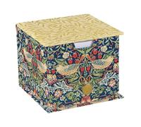 William Morris Strawberry Thief Memo Cube with Drawer - 400 Sheets Plain Paper Desk Notepad Block - Decorative William Morris Desk Organiser for Home or Office 10 × 10 cm