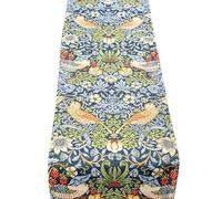William Morris Strawberry Thief Tapestry Table Runner in Marine Blue. Classic Arts and Crafts Botanical Style. Available in Two Sizes (30cm x 180cm)