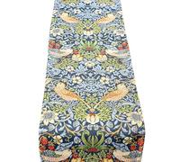 William Morris Strawberry Thief Tapestry Table Runner in Marine Blue. Classic Arts and Crafts Botanical Style. Available in Three Sizes (30cm x 280cm)