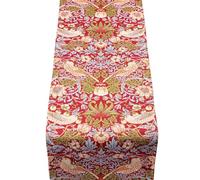 William Morris Strawberry Thief Tapestry Table Runner in Red. Classic Arts and Crafts Botanical Style. Available in Two Sizes (30cm x 230cm)