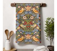 William Morris Strawberry Thief Tea Towel Vintage Floral Bird Kitchen Towel Cottagecore Botanical Dish Cloth Farmhouse Decor Blue Red Gift Idea Home Accessory Arts Crafts Heritage Print Wall Hanging