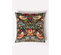 William Morris Strawberry Thief Velvet Cushion Homescapes Black 45cm x 45cm