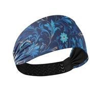 William Morris Style Blue Floral Pattern Cooling large headbands for women Stretchy hairbands for Football Workouts tennis Yoga