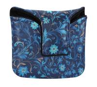 William Morris Style Blue Floral Pattern Golf Mallet Cover Magnetic Snap Putter Headcover for Men and Women PU Leather
