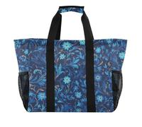 William Morris Style Blue Floral Pattern Utility Tote Collapsable Water Resistant with Handles Large Beach Bag, william morris style blue floral pattern, One Size, Fashion