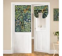 William Morris Style Door Curtains for Windows - Rustic Flower Bird Vintage Floral for French Glass Door, Farmhouse Colorful Small Window Tie Up 26 x 70 inch