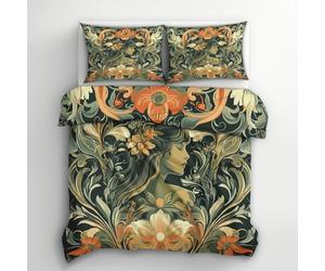 William Morris Style Duvet Cover King Size Bedding Sets, Art Nouveau Vintage Pattern, Reversible Design Bedroom Decor Bed Quilt Cover with 2 Pillowcases, Microfiber, Zip - SMK6811