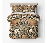 William Morris Style Duvet Cover King Size Bedding Sets, Rabbit Vintage Floral Botanical Pattern, Reversible Design Bedroom Decor Bed Quilt Cover with 2 Pillowcases, Microfiber, Zip - SMK27543