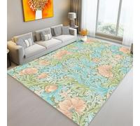 William Morris Style Flowers Curly Grass Area Rug 60 X 90 Cm Light Green Orange Washable Living Room Rug Non-Slip Soft Accent Flannel Carpet For Living Room Bedroom Home Office Dining Room Kitchen
