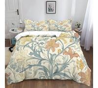 William Morris Style Flowers Duvet Covers King Size Beige Quilt Cover Warm Bedding Set 3 PCS With Pillowcases Ultra Soft Anti Allergic Non Iron Microfiber for Children Adults