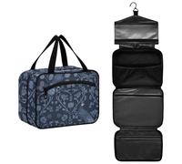 William Morris Style Peacock Dark Blue Hanging Mens Travel Bag Toiletry with Hook for Work