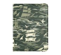 William Morris Style Pirates Khaki Sailboat Leather Passport and Vaccine Card Wallet Combo for travel Vaccine Card Holder Cover Combo Passport Holder with Slot for men Waterproof