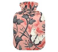 William Morris Style Rustic Ethnic Butterflies hot Water Bottle with Soft Cover, 2L Warm Water Bottle for Bed for Hand Feet Warmer, Period Cramps, Bolsa de agua Caliente para el Dolor
