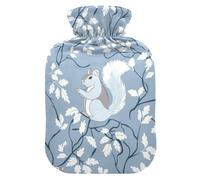 William Morris Style Squirrel Baby Blue Cute hot Water Bottle with Soft Cover, 1L hotwater Bag for Period Cramps,Hand Feet Warmer,Bolsa de agua Caliente para el Dolor