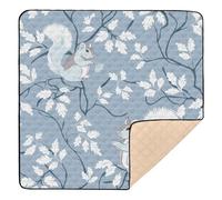 William Morris Style Squirrel Baby Blue Large Stylish Baby Playmat for Floor Waterproof Tummy Time Activity Mat for Babies Infants Toddlers, 50'' x 50''