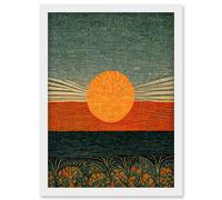 Doppelganger33 LTD William Morris Style Sunrise Over Sea Abstract Artwork Framed Wall Art Print A4