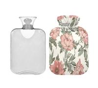 William Morris Style Text Breathe Petal Travel hot Water Bottle with Soft Cover 2L Warm Water Bottle for Bed for Neck and Shoulder Pain Relief Hot and Cold Therapies Bolsa Caliente para