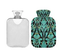 William Morris Style Turquoise Paisley Water Bottle for hot Water with Soft Cover 2L Warm Bottle for Bed Hand Feet Warmer Neck and Shoulder Pain Relief Bolsa Caliente para Dolores Menstrual