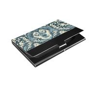 William Morris Style Wolf Teal Slim business card holder pocket with Leather and Stainless Steel small card holder for Travel Home or Office Use