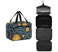 William Morris Sun Flower Dark Blue Yellow Hanging Travel Size toiletries kit with Hook for Travel