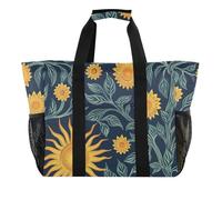 William Morris Sun Flower Dark Blue Yellow Large Utility Tote Bag For Women Collapsable With Pockets with Handles Tote Bag For Beach, william Morris sun flower dark blue yellow, One Size, Fashion