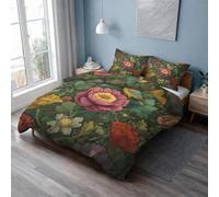 William Morris Super King Duvet Set, Wild Flower Bird Bedding Set 3 Piece Soft Microfiber Quilt Cover Reversible Duvet Sets with 2 Pillows Zipper Closure L-71