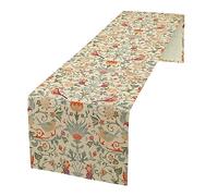 William Morris Table Runner, Original Design Retro Bird Floral Print Table Runner for Home Picnic Party Dining Room Kitchen Decor, (Beige Strawberry Thief) 13x60 Inch
