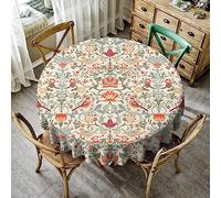 William Morris Tablecloth, Original Design Retro Bird Floral Print Table Cover for Home Picnic Party Dining Room Kitchen Decor, (Beige Strawberry Thief) 70x70inch
