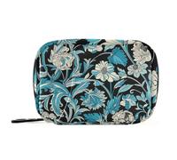 William Morris Teal Flower Medicine Bag with Detachable Compartments Convenient Organizer Zipper case