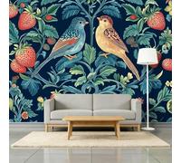 William Morris The Strawberry Thief Non-Woven Photo Wallpaper for Children's Room 500 x 280 cm Wall Mural Wallpaper 3D Effect Navy Blue, DIY Art Mural Wall Papers, for Living Room Home Decor