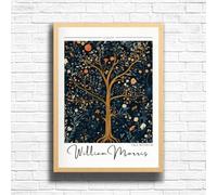William Morris Tree Print, Botanical print, Dark Cottagecore decor, Mid century poster, Flower Market print, nature, illustration, Art Nouveau home deco (A3 Framed (Oak))