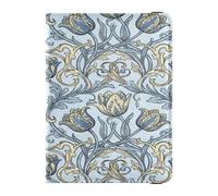 William Morris Tulips Blue Yellow Pattern Leather Passport and Vaccine Card Wallet Combo for travel Vaccine Card Holder Cover Combo Badge ID Holder Wallet for men Waterproof