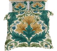 William Morris Victorian Floral Boys Double Duvet Covers Set Vintage Floral Dark Leaf Flower Plant Art Nouveau Gold Leaves for Girls Teen Girl Bedding Set Bedding Comforter Cover Sets