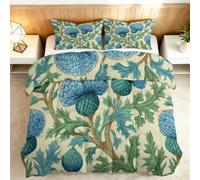 William Morris Vintage 10.5 Tog Coverless Duvet King 220 x 240cm Comforter | Pale Blue Thistle Botanical Floral Reversible Washable Quilt with 2 Pillowcase, Soft Comfy Travel Camping Blanket
