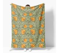 William Morris Vintage Floral Blanket, Rustic Soft Flannel Lightweight, Sage Green/Orange Botanical Throw for Living Room Decor, Gifts for Women & Girls, 30x40 inch