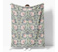 William Morris Vintage Floral Blanket, Soft Flannel Lightweight Throw, Blue/Pink Botanical Decor, Elegant Chic Gift for Women & Girls, 60x80 inch