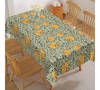 William Morris Vintage Floral Rectangle Tablecloth,Waterproof Stain Resistant Table Cloth,Botanical Sage Green/Orange Rustic Decorative Table Cover for Dining Table,Buffet Parties,Camping,54x71Inch