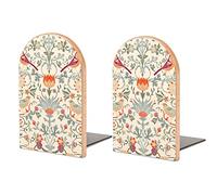 William Morris Vintage Flowers Birds 2 PCS Wood Book Ends, Book Shelf Holder Non-Slip Wooden Bookends Stand for Shelves Home Office Library Study Decor S