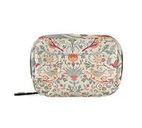 William Morris Vintage Flowers Birds Pill Case with Removable Internal Plastic Boxes Organizer, Small Medicine Bag Holder Zippered Carrier for Travel Storage Container