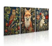 William Morris Wall Art Gothic Animal Wall Decor Fox Rabbit Eagle Painting Prints Large Framed Vintage Canvas Wall Art for Living Room Moody Dark Academia Artwork Pictures 12"x16"X3PCS