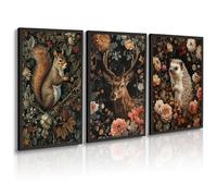 William Morris Wall Art Large Gothic Animal Canvas Wall Art for Living Room Deer Squirrel Painting Prints Dark Academia Artwork Moody Botanical Wall Decor for Bathroom 12"X16"X3PCS Unframed