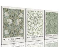 William Morris Wall Art Set of 3 Vintage Flowers Pattern Canvas Print Picture Green White Florals Plants Wall Decor William Morris Flower Market Posters for Living Room Bedroom 16x24 In Framed