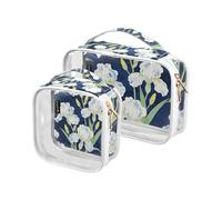 William Morris White Iris Flowers 2 Pack Clear Toiletry Bag for Women TSA Approved Water-Resistant Travel Makeup Bag Men’s Shaving kit maquillaje para