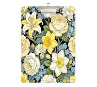 William Morris White Lily Peony flip clipboard Plastic for Teacher Nursing Size 9 x 12.5 Tabla para escribir con Clip