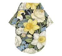 William Morris White Lily Peony Summer Dog Shirts Collared Polo T-Shirts Button Up Breathable Cool Short Sleeve Pet T-Shirt Puppy Clothes Perfect for Everyday Wear, and Photoshoots