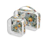 William Morris White Parrot Pomegranate 2 Pack Clear Makeup and Toiletry TSA Approved Water-Resistant Small Makeup Bag Airport Airline Compliant maquillaje